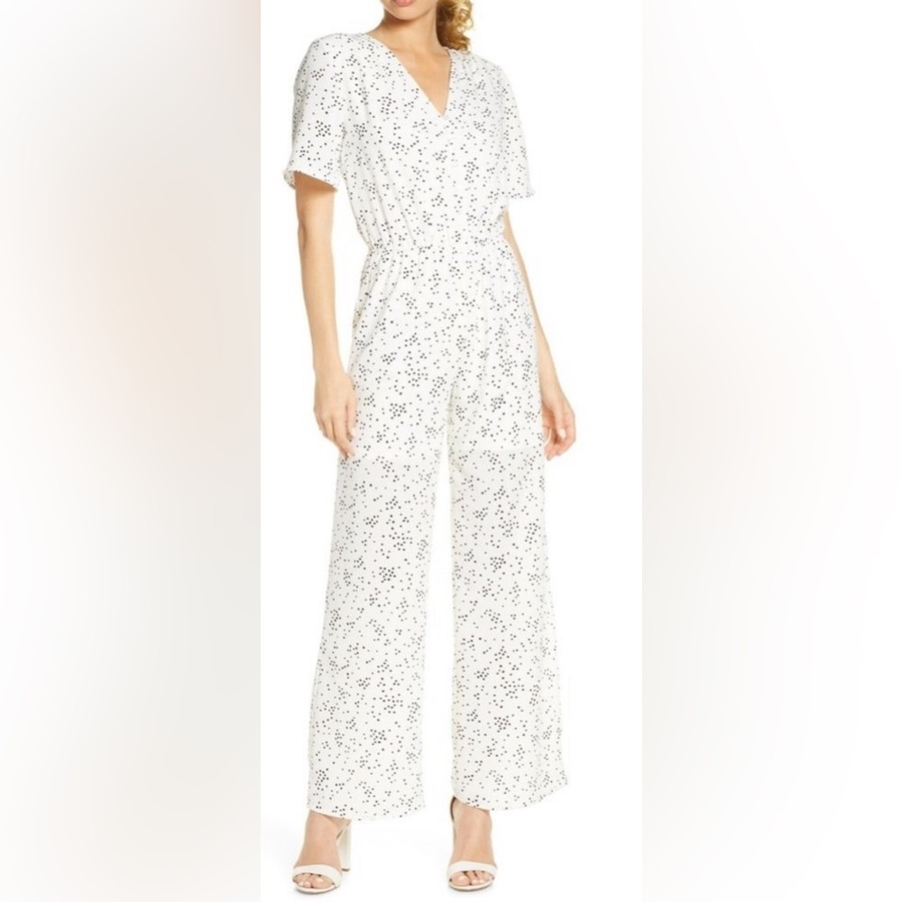 Fraiche by J wide leg jumpsuit - microdot - short sleeve / size large - nwt